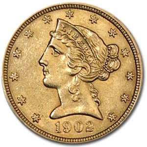 1902 $5 Liberty Gold Half Eagle AU 1902 $5 Liberty Gold Half Eagle AU