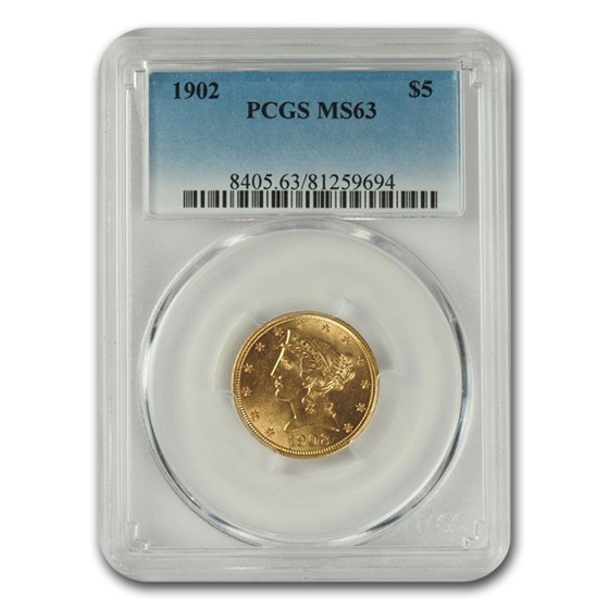 1902 $5 Liberty Gold Half Eagle MS-63 PCGS 1902 $5 Liberty Gold Half Eagle MS-63 PCGS