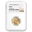 1902 AP Russia Gold 5 Roubles Nicholas II MS-64 NGC