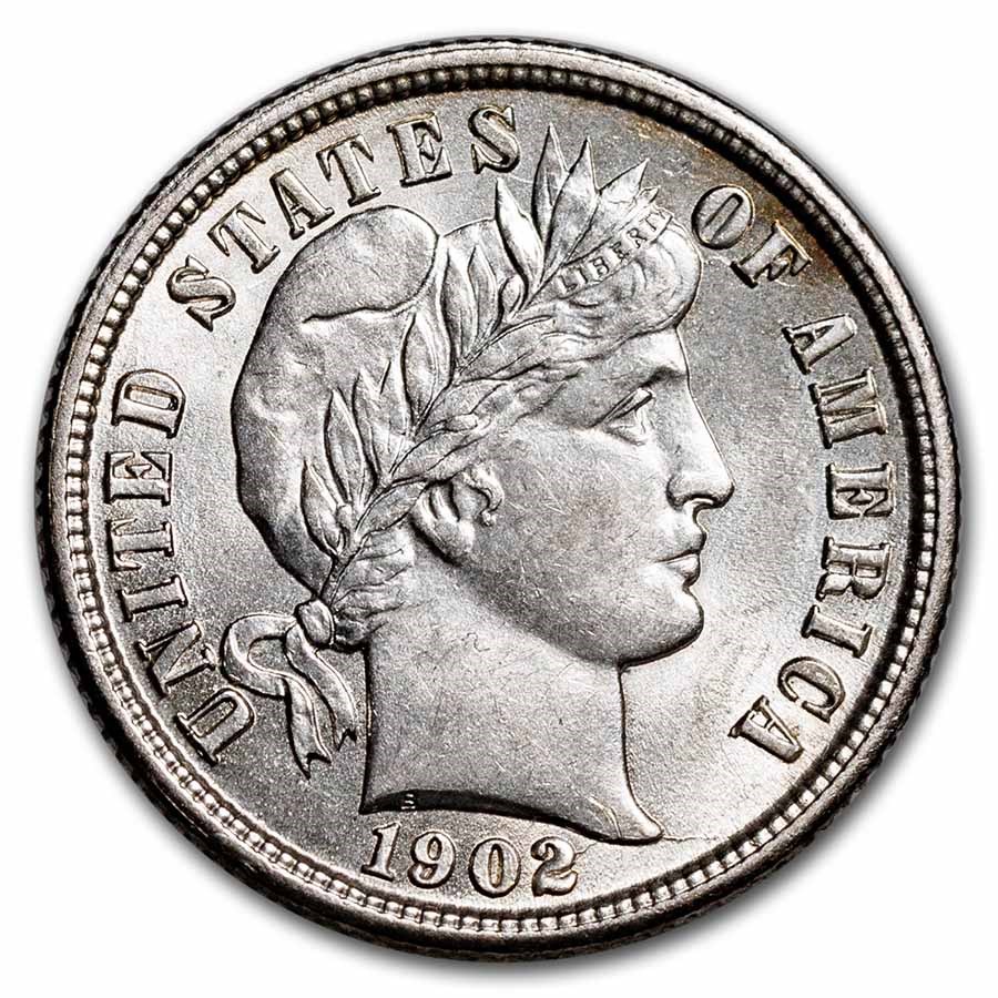 1902 Barber Dime BU
