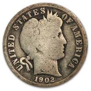 1902 Barber Dime Good/VG