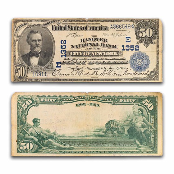 1902 Date Back $50 Hanover NY, NY Fine (Fr#667) CH#1352 1902 Date Back $50 Hanover NY, NY Fine (Fr#667) CH#1352