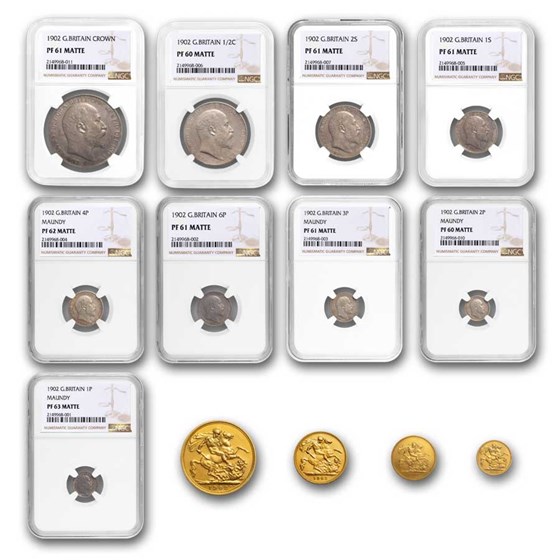 1902 Great Britain AV & AR Proof Set PF-60/63 NGC (13 Pieces) 1902 Great Britain AV & AR Proof Set PF-60/63 NGC (13 Pieces)