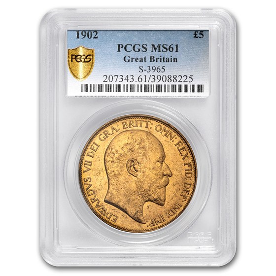 1902 Great Britain Gold 5 Pounds Edward VII MS-61 PCGS 1902 Great Britain Gold 5 Pounds Edward VII MS-61 PCGS
