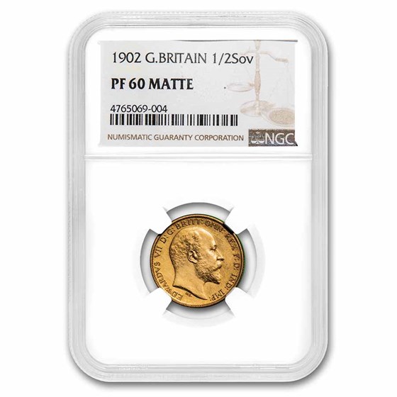 1902 Great Britain Gold Half Sovereign Edward VII PF-60 Matte NGC 1902 Great Britain Gold Half Sovereign Edward VII PF-60 Matte NGC