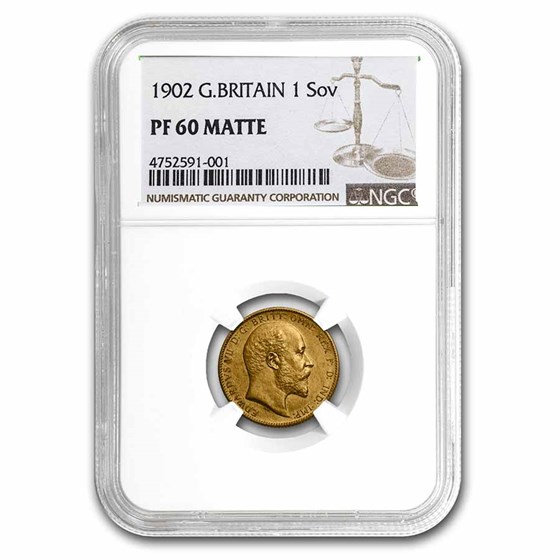 1902 Great Britain Gold Sovereign King Edward VII PF-60 Matte NGC 1902 Great Britain Gold Sovereign King Edward VII PF-60 Matte NGC