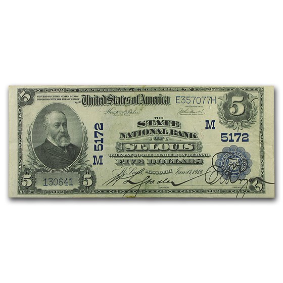 1902 Plain Back $5.00 St. Louis, MO XF 1902 Plain Back $5.00 St. Louis, MO XF