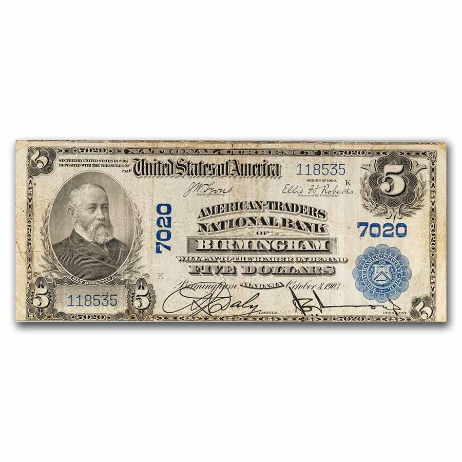 1902 Plain Back $5 Birmingham, Alabama Fine CH#7020