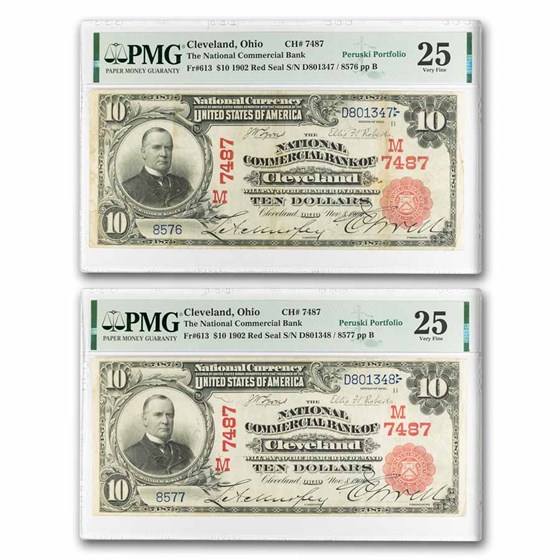 1902 Red Seal $10 Cleveland, OH VF-25 PMG (Fr#613) CH#7487 Set