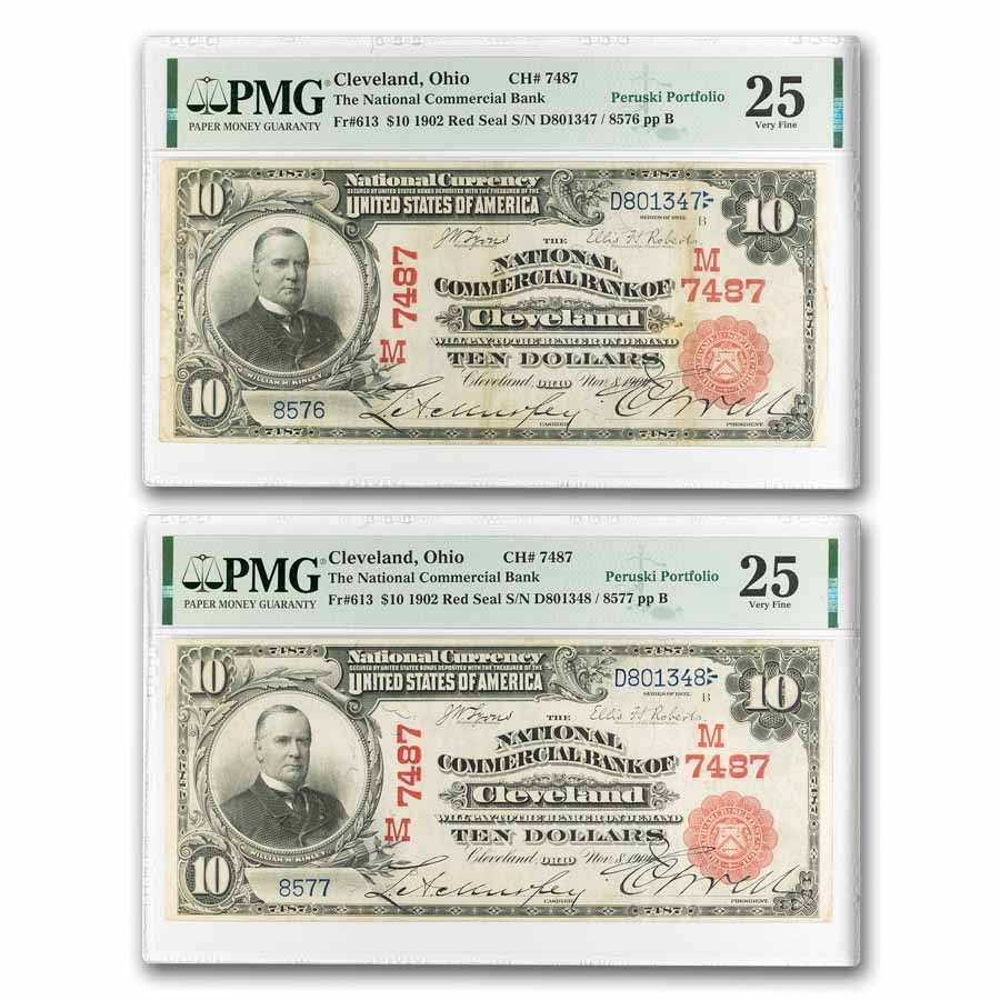 1902 Red Seal $10 Cleveland, OH VF-25 PMG (Fr#613) CH#7487 Set
