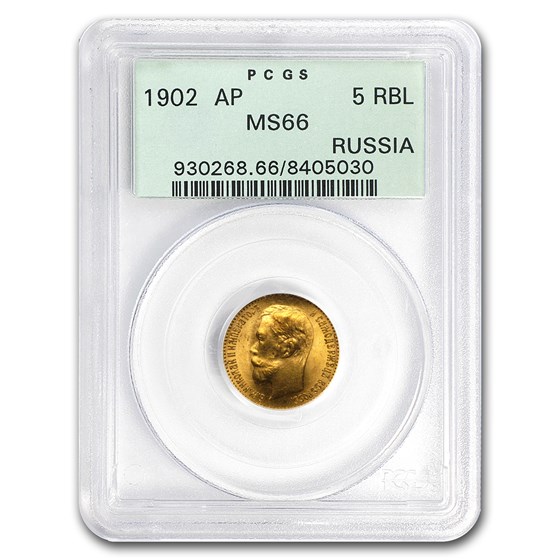 1902 Russia Gold 5 Roubles MS-66 PCGS 1902 Russia Gold 5 Roubles MS-66 PCGS