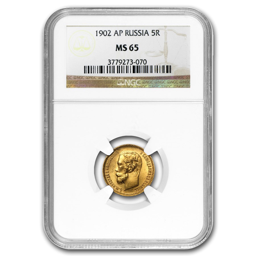 1902 Russia Gold 5 Roubles Nicholas II MS-65 NGC