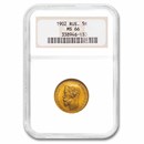1902 Russia Gold 5 Roubles Nicholas II MS-66 NGC