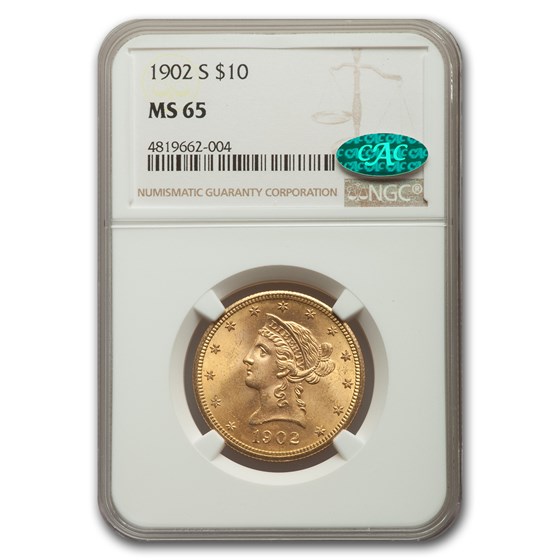 1902-S $10 Liberty Gold Eagle MS-65 NGC CAC 1902-S $10 Liberty Gold Eagle MS-65 NGC CAC