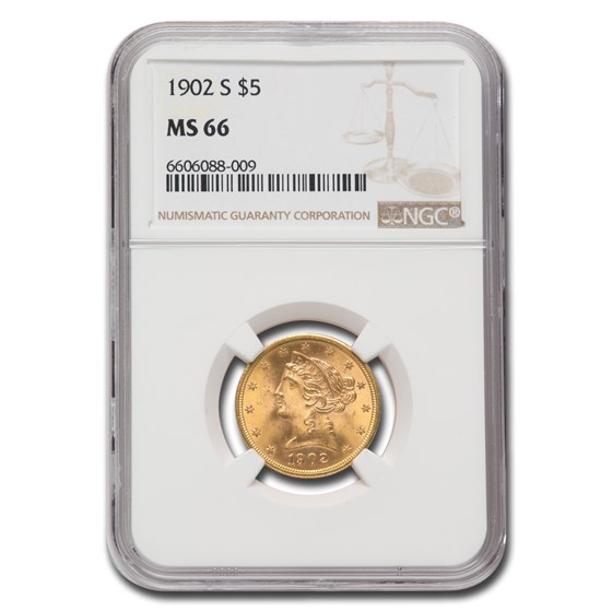 1902-S $5 Liberty Gold Half Eagle MS-66 NGC 1902-S $5 Liberty Gold Half Eagle MS-66 NGC