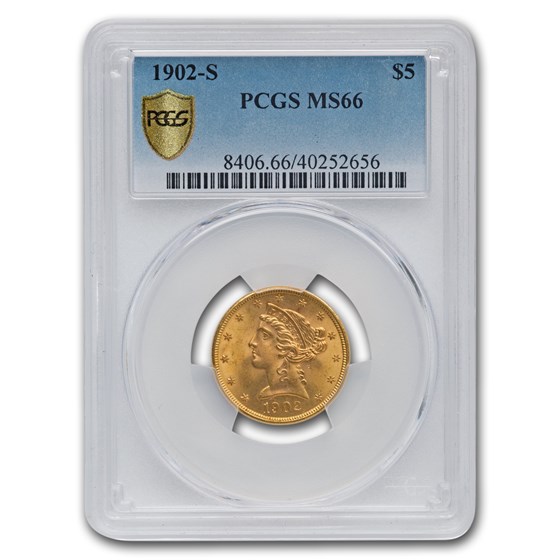 1902-S $5 Liberty Gold Half Eagle MS-66 PCGS 1902-S $5 Liberty Gold Half Eagle MS-66 PCGS