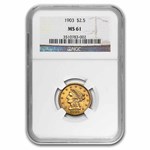 1903 $2.50 Liberty Gold Quarter Eagle MS-61 NGC