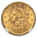 1903 $2.50 Liberty Gold Quarter Eagle MS-67 NGC