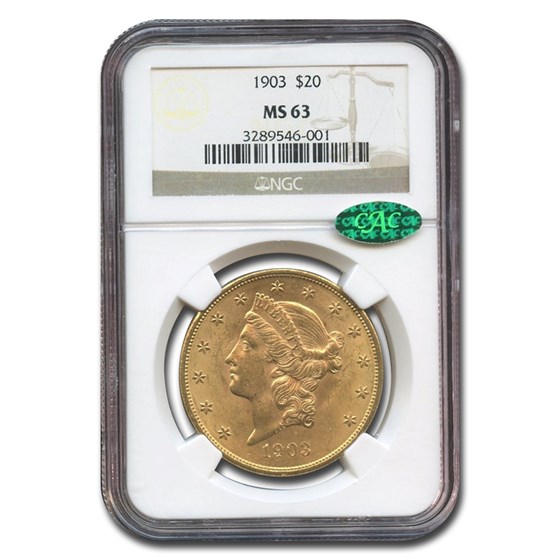 1903 $20 Liberty Gold Double Eagle MS-63 NGC CAC 1903 $20 Liberty Gold Double Eagle MS-63 NGC CAC