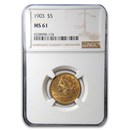 1903 $5 Liberty Gold Half Eagle MS-61 NGC