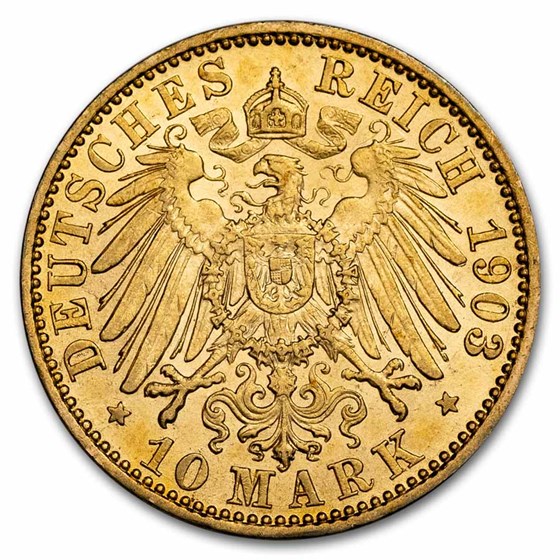 1903-A Germany Prussia Gold 10 Mark Wilhelm II AU 1903-A Germany Prussia Gold 10 Mark Wilhelm II AU
