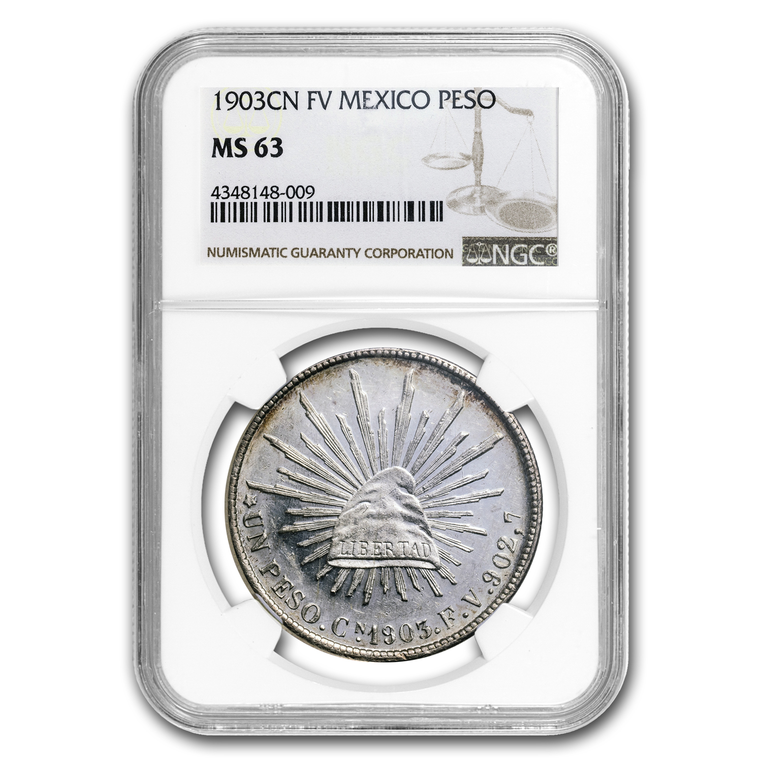 Buy 1903 Cn-FV Mexican Silver 1 Peso Cap & Rays MS-63 NGC | APMEX