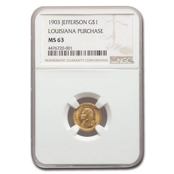 1903 Gold $1.00 Louisiana Purchase Jefferson MS-63 NGC 1903 Gold $1.00 Louisiana Purchase Jefferson MS-63 NGC