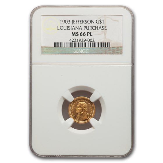 1903 Gold $1.00 Louisiana Purchase Jefferson MS-66 NGC (PL) 1903 Gold $1.00 Louisiana Purchase Jefferson MS-66 NGC (PL)
