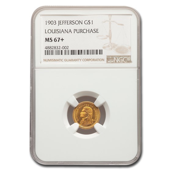 1903 Gold $1.00 Louisiana Purchase Jefferson MS-67+ NGC 1903 Gold $1.00 Louisiana Purchase Jefferson MS-67+ NGC