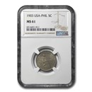 1903 Philippines 5 Centavos MS-61 NGC