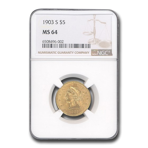 1903-S $5.00 Liberty Gold Half Eagle MS-64 NGC 1903-S $5.00 Liberty Gold Half Eagle MS-64 NGC