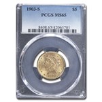 1903-S $5 Liberty Gold Half Eagle MS-65 PCGS