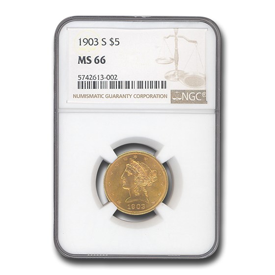 1903-S $5 Liberty Gold Half Eagle MS-66 NGC 1903-S $5 Liberty Gold Half Eagle MS-66 NGC