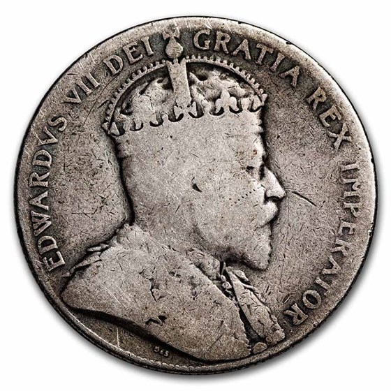 1904-1909 Newfoundland Silver 50 Cents Edward VII Avg Circ 1904-1909 Newfoundland Silver 50 Cents Edward VII Avg Circ