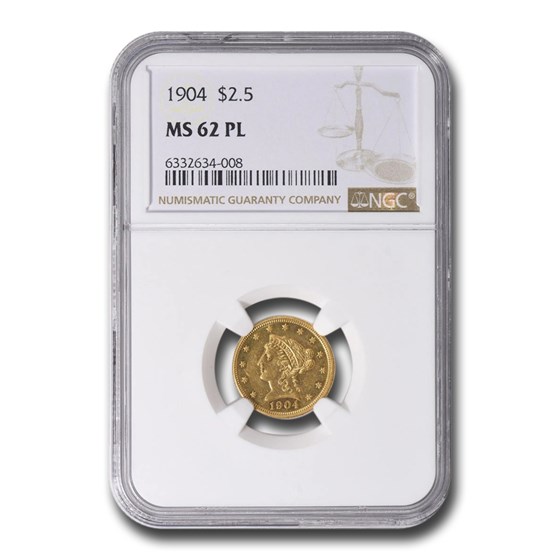 1904 $2.50 Liberty Gold Quarter Eagle MS-62 NGC (PL) 1904 $2.50 Liberty Gold Quarter Eagle MS-62 NGC (PL)