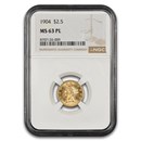 1904 $2.50 Liberty Gold Quarter Eagle MS-63 NGC (PL)