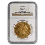 1904 $20 Liberty Gold Double Eagle MS-60 NGC (PL)