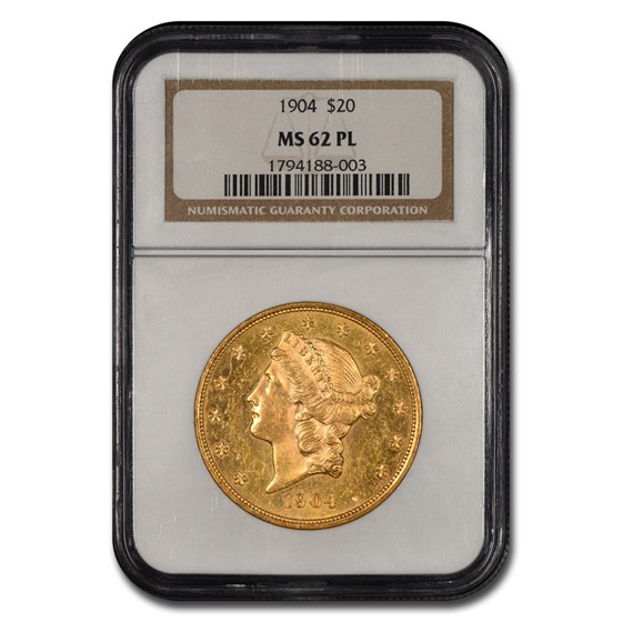 1904 $20 Liberty Gold Double Eagle MS-62 NGC (PL) 1904 $20 Liberty Gold Double Eagle MS-62 NGC (PL)