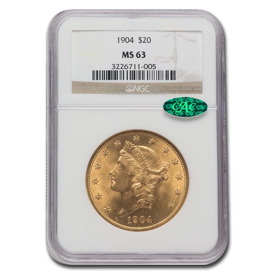 1904 $20 Liberty Gold Double Eagle MS-63 NGC CAC 1904 $20 Liberty Gold Double Eagle MS-63 NGC CAC