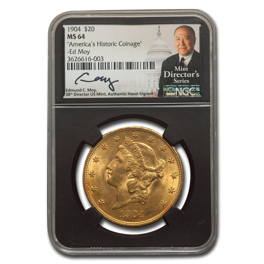 1904 $20 Liberty Gold Double Eagle MS-64 NGC (Moy Label Blk Core)