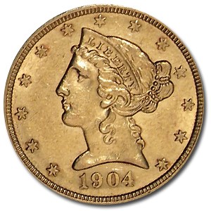1904 $5 Liberty Gold Half Eagle AU 1904 $5 Liberty Gold Half Eagle AU