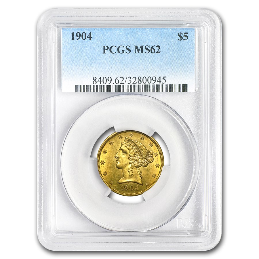 1904 $5 Liberty Gold Half Eagle MS-62 PCGS