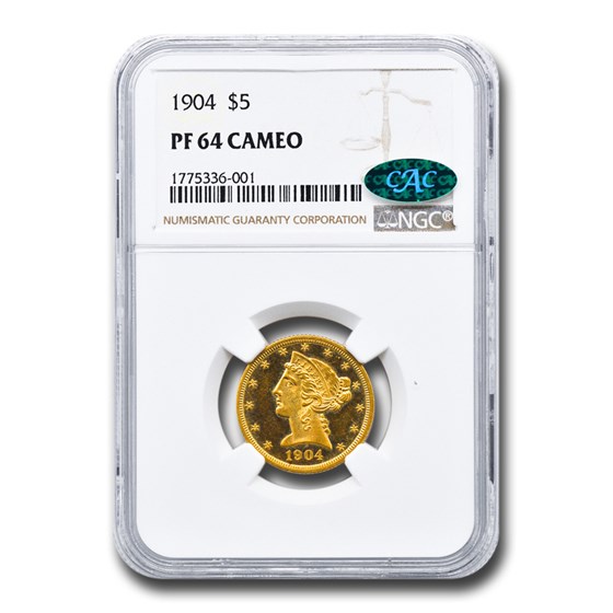 1904 $5 Liberty Gold Half Eagle PF-64 Cameo NGC CAC 1904 $5 Liberty Gold Half Eagle PF-64 Cameo NGC CAC