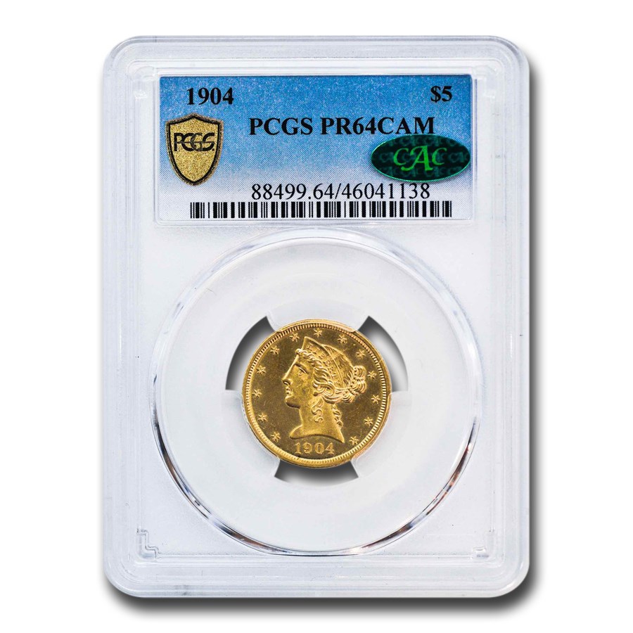 1904 $5 Liberty Gold Half Eagle PR-64 Cameo PCGS CAC