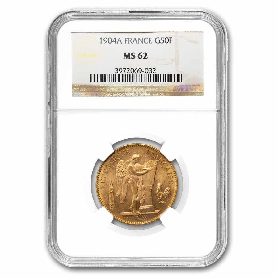 Buy 1904-A France Gold 50 Francs Angel MS-62 NGC | APMEX
