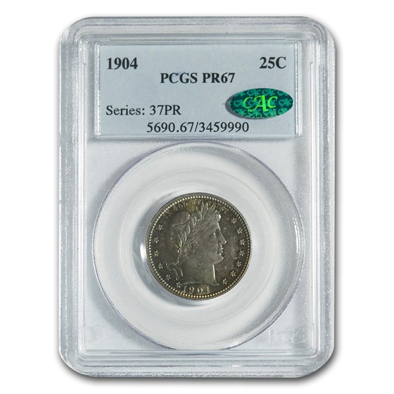 1904 Barber Quarter PR-67 PCGS CAC 1904 Barber Quarter PR-67 PCGS CAC