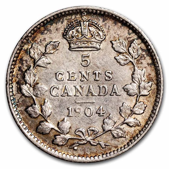 1904 Canada Silver 5 Cents Edward VII AU 1904 Canada Silver 5 Cents Edward VII AU