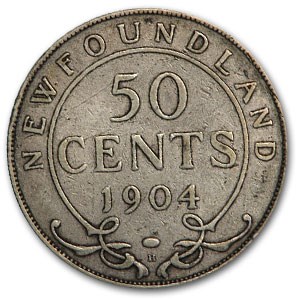 1904-H Newfoundland Silver 50 Cents Edward VII VF 1904-H Newfoundland Silver 50 Cents Edward VII VF