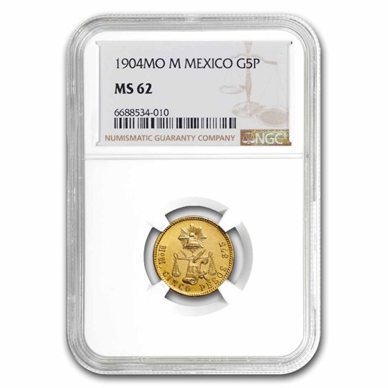 1904 Mo M Mexico Gold 5 Pesos MS-62 NGC