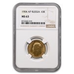 1904 Russia Gold 10 Roubles Nicholas II MS-63 NGC